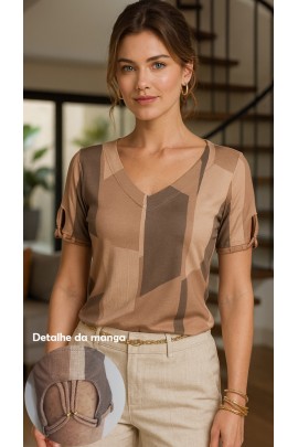 034473  Blusa Manga Curta Ramany Estampa Geométrica